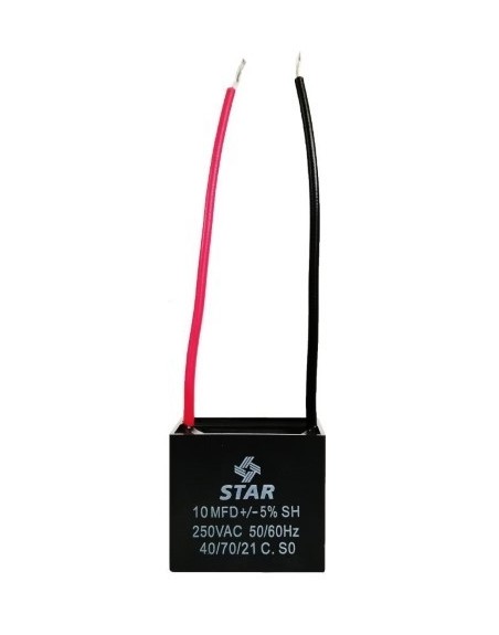 Capacitor Cuadrado 10 MF, 370V, 2 Cables